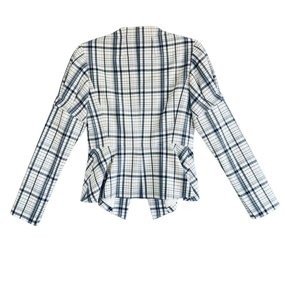 LEWIT Plaid Wool / Mohair Peplum Blazer Lined Blue White Size Small - Picture 2 of 12